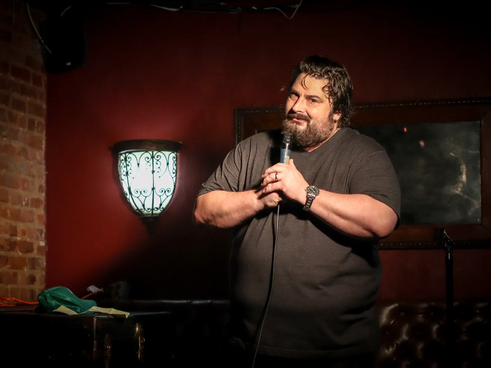 Comedian H Foley performing at Upper East Side Comedy Club inside Bedford Falls NYC