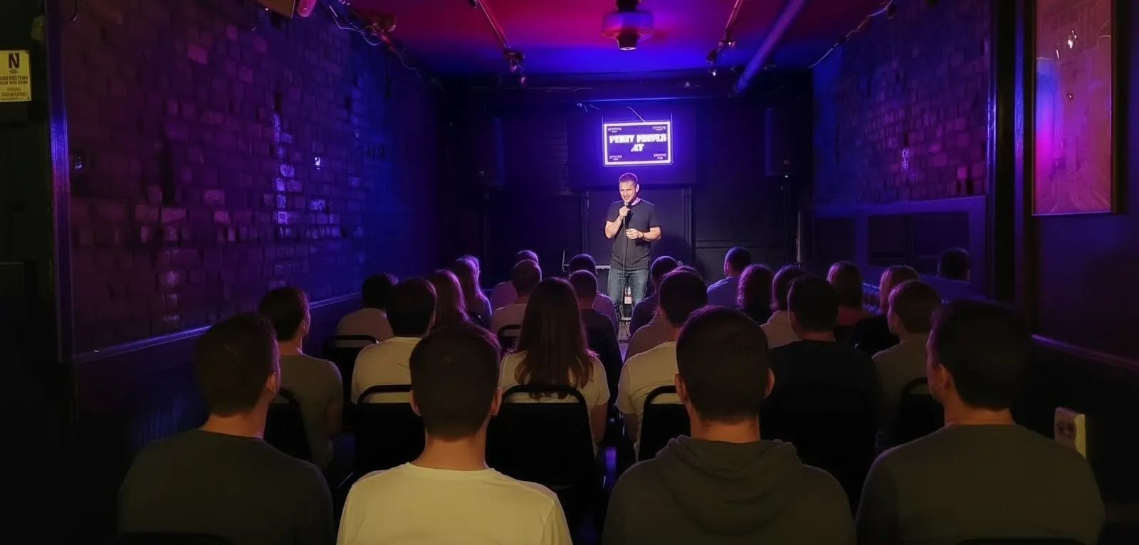 Packed crowd watching a comedian on stage at Upper East Side Comedy Club